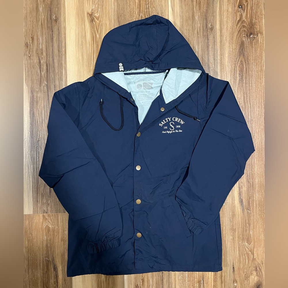 (Salty Crew) Waterproof Hooded Jacket, Navy Blue – Medium